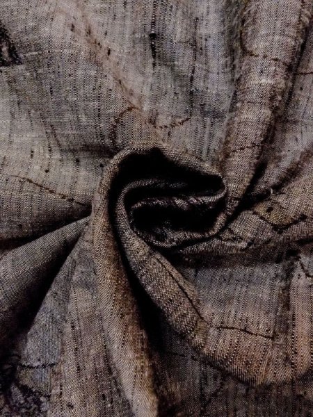 Photo11: N0509K Vintage Japanese women   Gray TSUMUGI pongee / Silk. TSUDUMI hand drum Picture roll, screen pattern  (Grade B) (11)