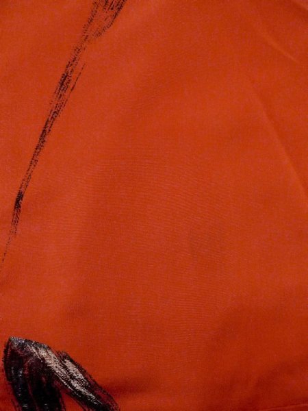 Photo3: N0509L Antique Japanese women  Reddish Orange ORI woven / Silk. Abstract pattern   (Grade C) (3)