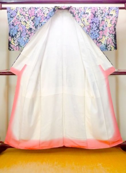 Photo2: Mint N0509O Vintage Japanese women   Black KOMON dyed / Silk. SAKURA cherry blossom,   (Grade A) (2)