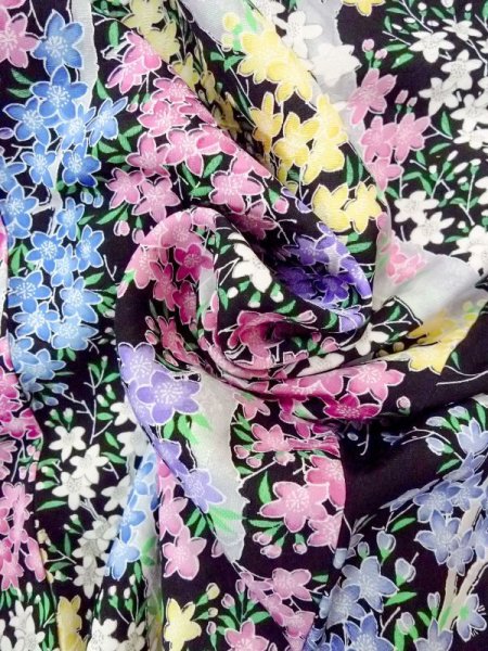 Photo12: Mint N0509O Vintage Japanese women   Black KOMON dyed / Silk. SAKURA cherry blossom,   (Grade A) (12)