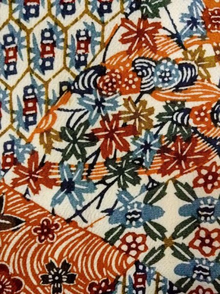 Photo6: N0509P Vintage Japanese women   Orange KOMON dyed / Silk. Flower,   (Grade B) (6)