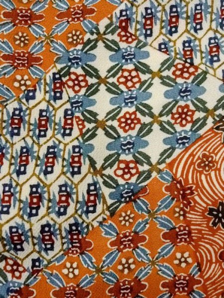 Photo7: N0509P Vintage Japanese women   Orange KOMON dyed / Silk. Flower,   (Grade B) (7)