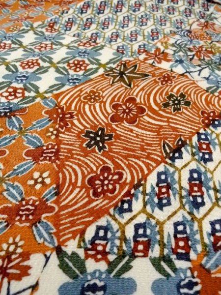 Photo9: N0509P Vintage Japanese women   Orange KOMON dyed / Silk. Flower,   (Grade B) (9)