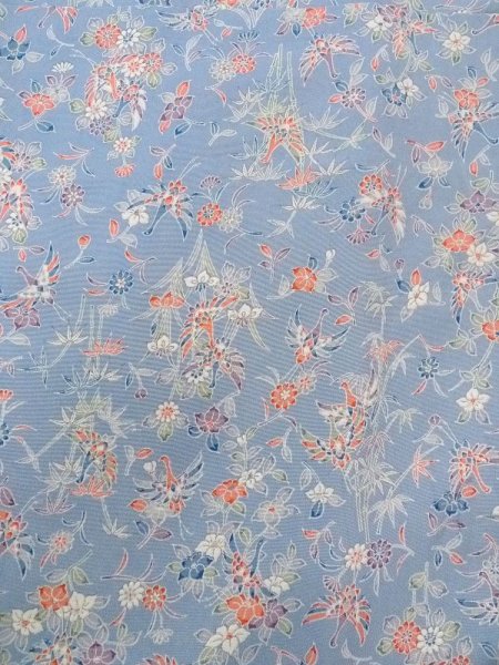 Photo4: N0509Q Used Japanese women  Grayish Light Blue KOMON dyed / Silk. Chrysanthemum,   (Grade B) (4)