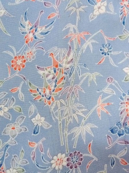 Photo6: N0509Q Used Japanese women  Grayish Light Blue KOMON dyed / Silk. Chrysanthemum,   (Grade B) (6)