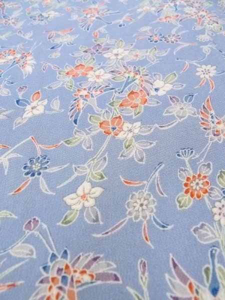Photo9: N0509Q Used Japanese women  Grayish Light Blue KOMON dyed / Silk. Chrysanthemum,   (Grade B) (9)