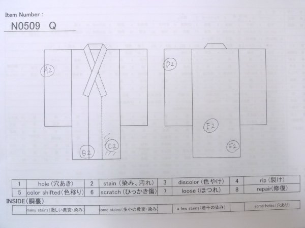 Photo13: N0509Q Used Japanese women  Grayish Light Blue KOMON dyed / Silk. Chrysanthemum,   (Grade B) (13)