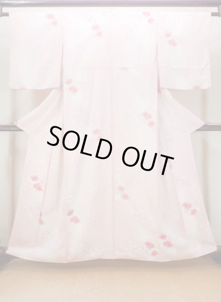Photo1: N0509S Vintage Japanese women  Pale Pink KOMON dyed / Silk. Flower,   (Grade B) (1)