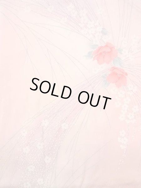 Photo3: N0509S Vintage Japanese women  Pale Pink KOMON dyed / Silk. Flower,   (Grade B) (3)