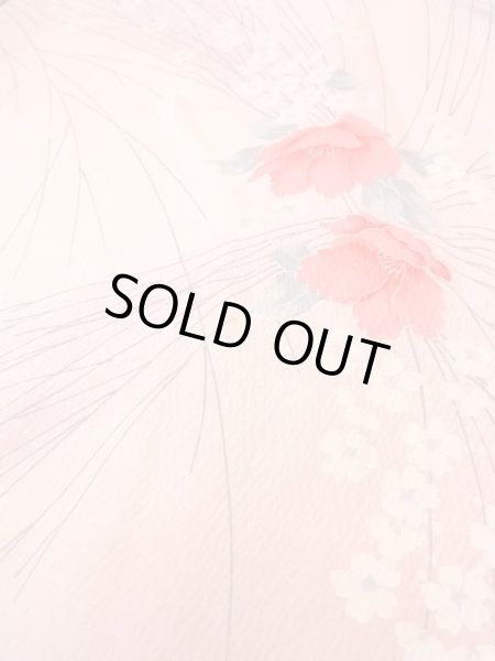 Photo8: N0509S Vintage Japanese women  Pale Pink KOMON dyed / Silk. Flower,   (Grade B) (8)