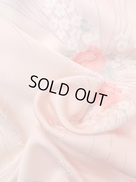 Photo12: N0509S Vintage Japanese women  Pale Pink KOMON dyed / Silk. Flower,   (Grade B) (12)