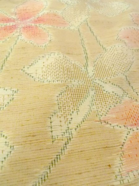 Photo9: Mint N0509U Vintage Japanese women   Beige TSUMUGI pongee / Silk. Flower   (Grade A) (9)