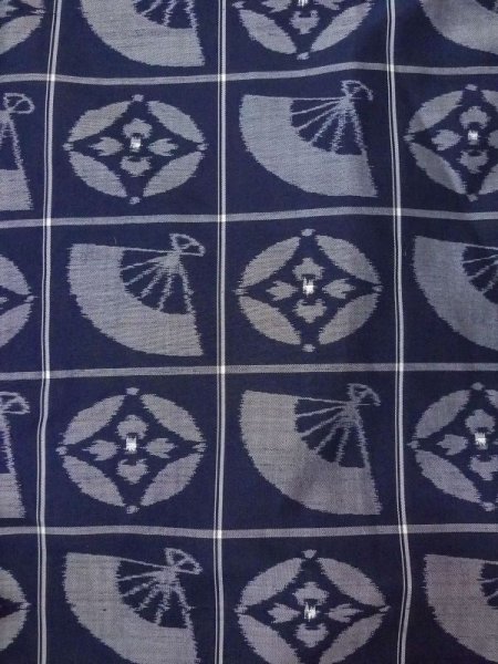 Photo3: N0509W Vintage Japanese women   Indigo Blue TSUMUGI pongee / Silk. Folding fan,   (Grade B) (3)