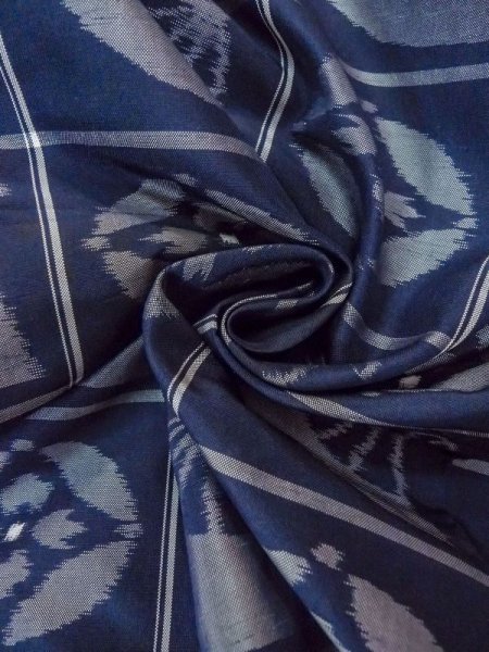 Photo12: N0509W Vintage Japanese women   Indigo Blue TSUMUGI pongee / Silk. Folding fan,   (Grade B) (12)