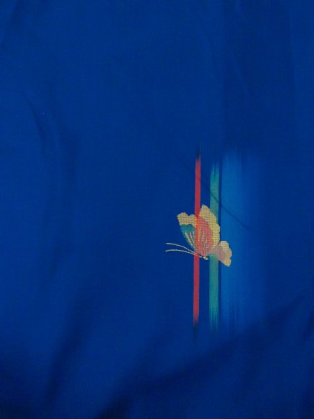 Photo4: Mint N0509Z Used Japanese women   Blue ORI woven / Silk. Butterfly,   (Grade A) (4)