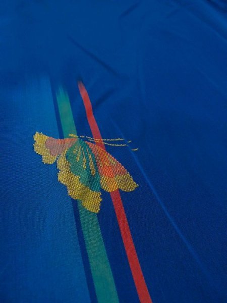 Photo9: Mint N0509Z Used Japanese women   Blue ORI woven / Silk. Butterfly,   (Grade A) (9)