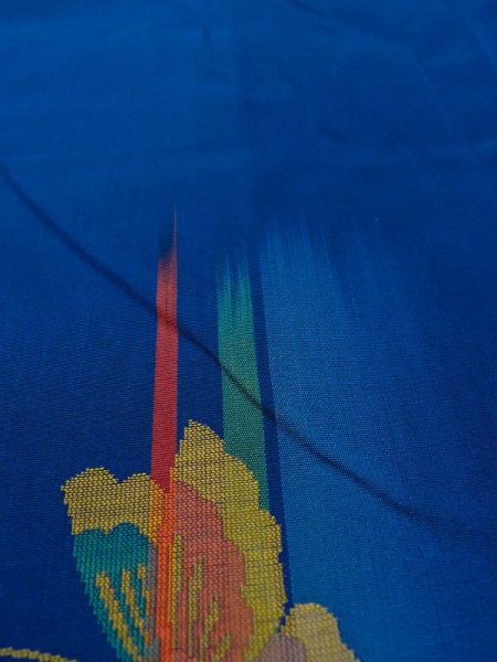 Photo10: Mint N0509Z Used Japanese women   Blue ORI woven / Silk. Butterfly,   (Grade A) (10)