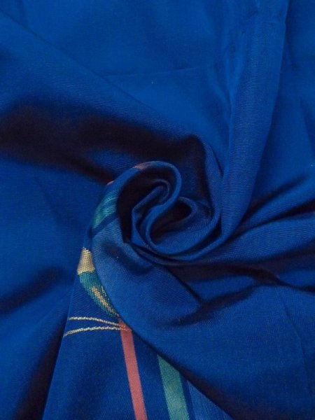 Photo11: Mint N0509Z Used Japanese women   Blue ORI woven / Silk. Butterfly,   (Grade A) (11)