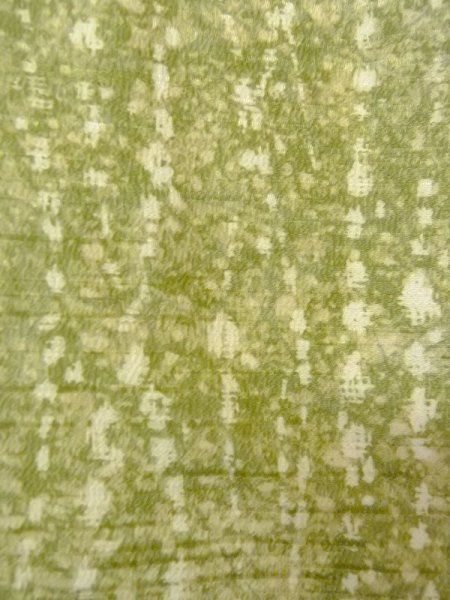 Photo6: Mint N0529G Vintage Japanese women   Yellowish Green HAORI short jacket / Silk. Abstract pattern   (Grade A) (6)