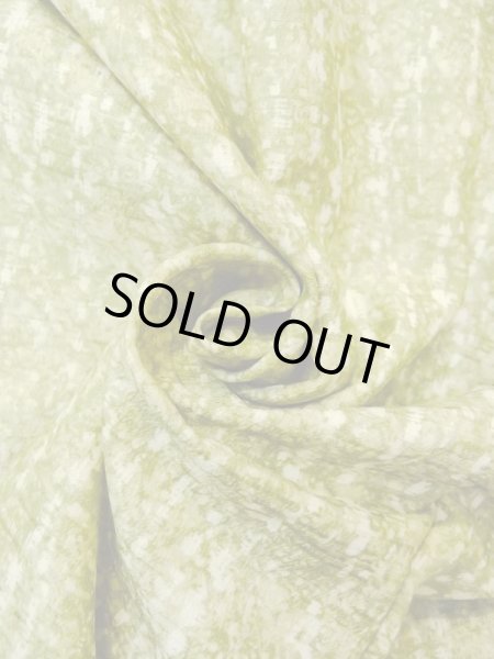 Photo12: Mint N0529G Vintage Japanese women   Yellowish Green HAORI short jacket / Silk. Abstract pattern   (Grade A) (12)