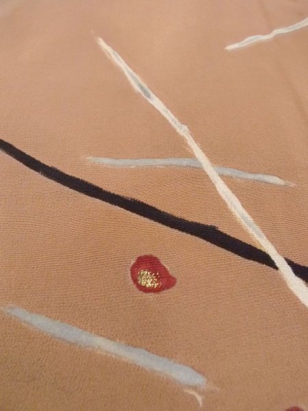 Photo8: N0529L Vintage Japanese women   Beige HAORI short jacket / Silk. Flower,   (Grade C) (8)