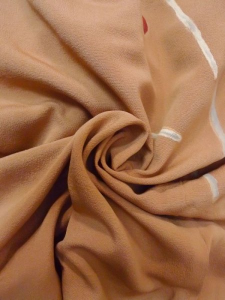 Photo12: N0529L Vintage Japanese women   Beige HAORI short jacket / Silk. Flower,   (Grade C) (12)