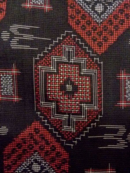 Photo4: Mint N0529P Vintage Japanese women   Black OSHIMA-TSUMUGI / Silk. Lozenges,   (Grade A) (4)