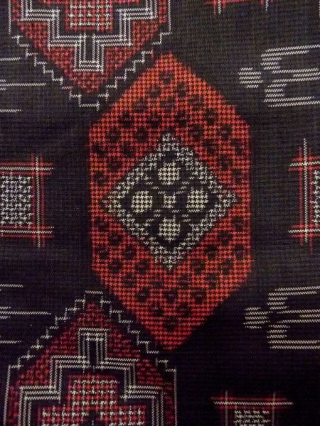 Photo5: Mint N0529P Vintage Japanese women   Black OSHIMA-TSUMUGI / Silk. Lozenges,   (Grade A) (5)