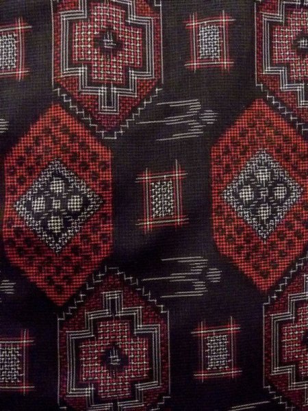 Photo6: Mint N0529P Vintage Japanese women   Black OSHIMA-TSUMUGI / Silk. Lozenges,   (Grade A) (6)