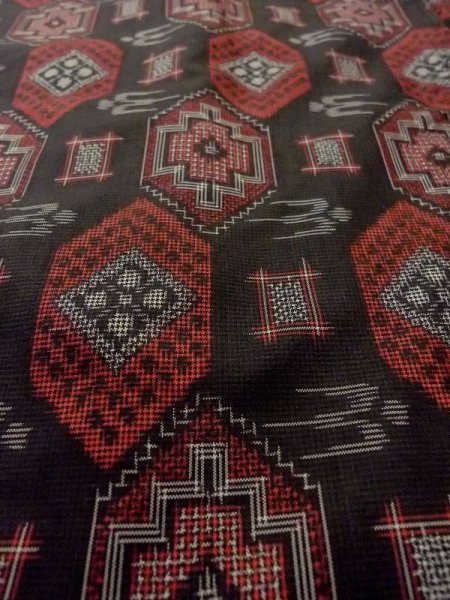 Photo9: Mint N0529P Vintage Japanese women   Black OSHIMA-TSUMUGI / Silk. Lozenges,   (Grade A) (9)