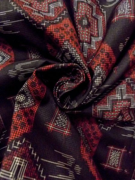 Photo11: Mint N0529P Vintage Japanese women   Black OSHIMA-TSUMUGI / Silk. Lozenges,   (Grade A) (11)