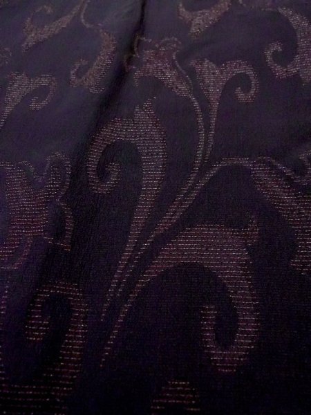 Photo8: N0529V Vintage Japanese women   Black MICHIYUKI outer coat / Silk. Chinese flower   (Grade B) (8)