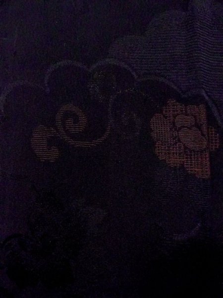 Photo6: N0529W Vintage Japanese women   Black MICHIYUKI outer coat / Silk. Peony,   (Grade B) (6)