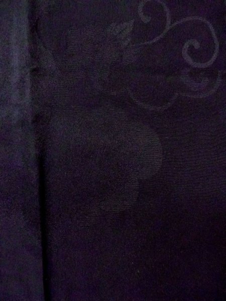 Photo7: N0529W Vintage Japanese women   Black MICHIYUKI outer coat / Silk. Peony,   (Grade B) (7)