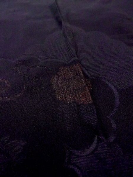 Photo8: N0529W Vintage Japanese women   Black MICHIYUKI outer coat / Silk. Peony,   (Grade B) (8)