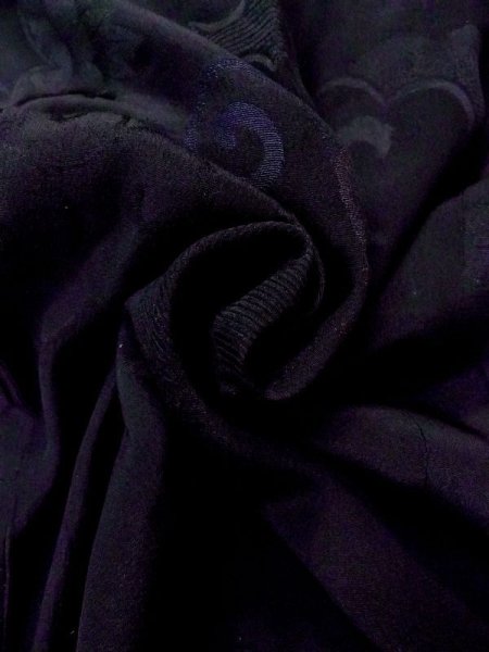 Photo12: N0529W Vintage Japanese women   Black MICHIYUKI outer coat / Silk. Peony,   (Grade B) (12)