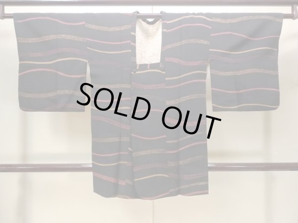 Photo1: N0529Z Vintage Japanese women   Black MICHIYUKI outer coat / Silk. Line   (Grade B) (1)