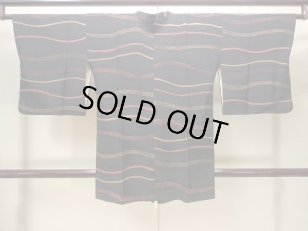 Photo2: N0529Z Vintage Japanese women   Black MICHIYUKI outer coat / Silk. Line   (Grade B) (2)