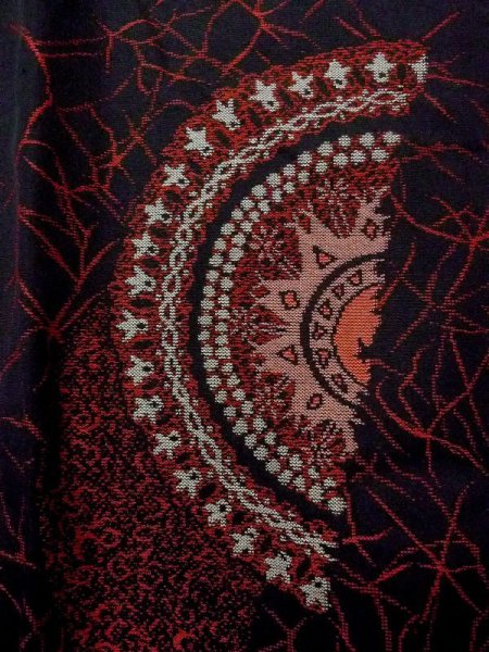 Photo5: N0530A Antique Japanese women   Black MICHIYUKI outer coat / Silk. Broken ice pattern,   (Grade C) (5)