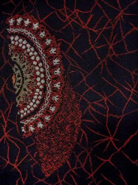 Photo6: N0530A Antique Japanese women   Black MICHIYUKI outer coat / Silk. Broken ice pattern,   (Grade C) (6)