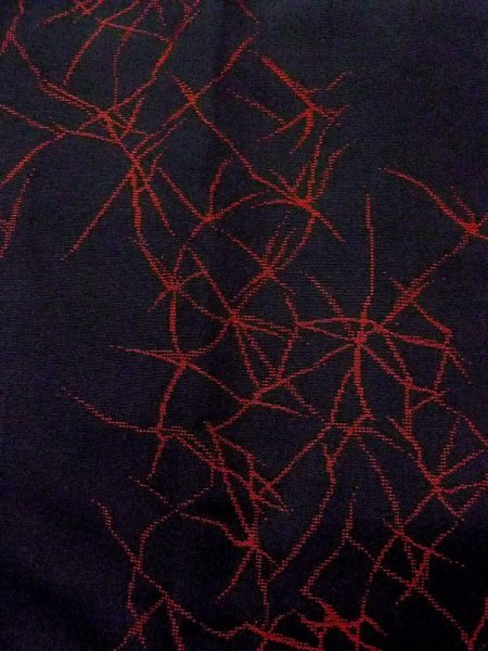 Photo7: N0530A Antique Japanese women   Black MICHIYUKI outer coat / Silk. Broken ice pattern,   (Grade C) (7)