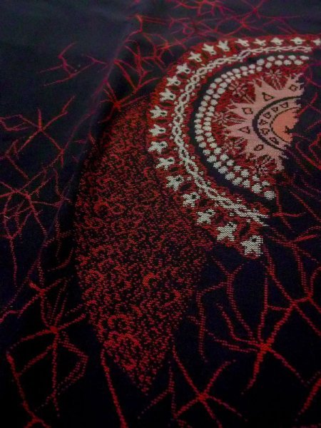 Photo8: N0530A Antique Japanese women   Black MICHIYUKI outer coat / Silk. Broken ice pattern,   (Grade C) (8)