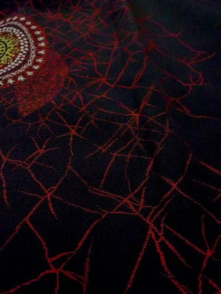 Photo9: N0530A Antique Japanese women   Black MICHIYUKI outer coat / Silk. Broken ice pattern,   (Grade C) (9)