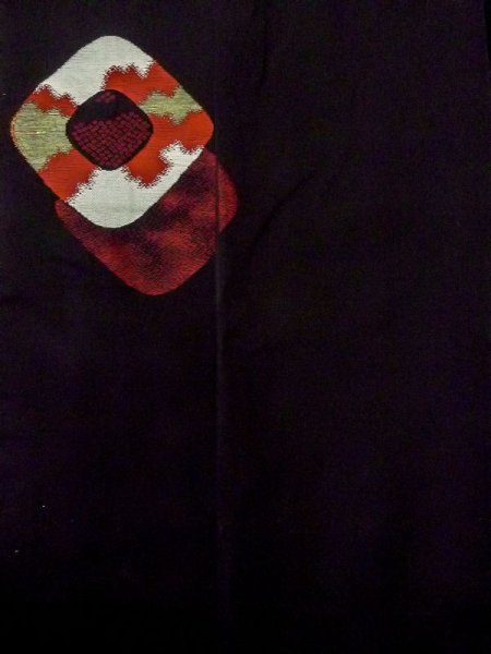 Photo4: N0530D Antique Japanese women   Black MICHIYUKI outer coat / Silk. Dapple pattern,   (Grade C) (4)