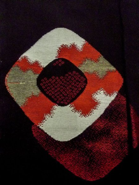 Photo5: N0530D Antique Japanese women   Black MICHIYUKI outer coat / Silk. Dapple pattern,   (Grade C) (5)