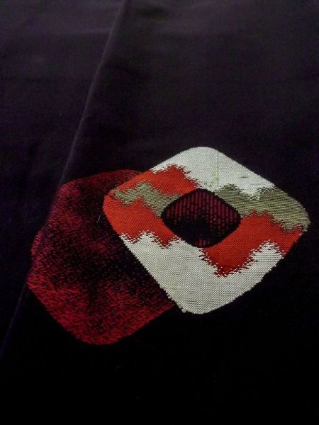 Photo8: N0530D Antique Japanese women   Black MICHIYUKI outer coat / Silk. Dapple pattern,   (Grade C) (8)