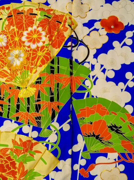 Photo6: N0605D Used Japanese women   Blue UCHIKAKE Wedding / Silk. Peony,   (Grade B) (6)