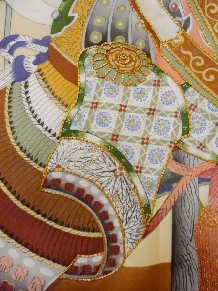 Photo9: N0611A Used Japanese   Black Kids / Silk. Cloud, Allow, Samurai helmet design  (Grade D) (9)