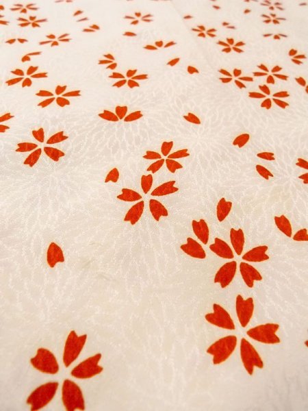 Photo10: N0611T Vintage Japanese women   Ivory JUBAN undergarment / Silk. SAKURA cherry blossom More damages.  (Grade D) (10)