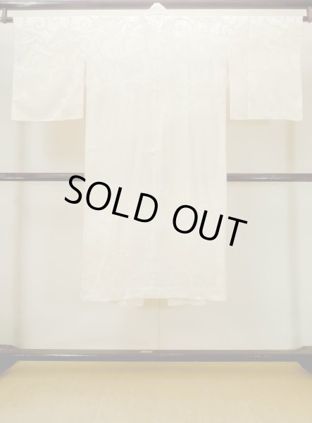 Photo2: N0612C Vintage Japanese women  Shiny Ivory JUBAN undergarment / Silk. Arabesque vine,   (Grade D) (2)